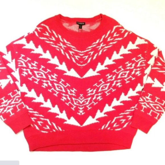 Express Red And White Cropped Pullover Sweater - Picture 4 of 5